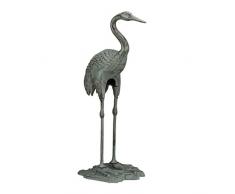 Relaxdays, wetterfest, frostfest, Gusseisen, Innen und Außen, Gartendeko, HxBxT: 75 x 35 x 22 cm, grün Dekofigur Kranich