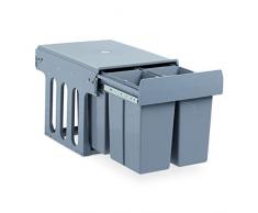 Relaxdays Einbaumülleimer Küche, Auszug, Müllsystem Unterschrank, Kunststoff, 4x je 8 Liter, HBT: 35 x 34 x 48 cm, grau