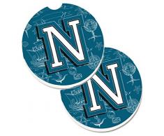 Caroline s Treasures Buchstabe N Sea Doodles Initiale Alphabet-Set von 2 Tasse Halterung Auto Untersetzer cj2014-ncarc, 2,56, multicolor