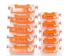 Glas-Frischhaltedosen [10 Dosen & 10 Deckel] luftdicht, BPA-Frei, Geeignet für Mikrowelle, Gefrierschrank und Spülmaschine