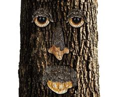 Relaxdays Baumgesicht Naturgeist, 4-teilig, Baumstamm Deko, wetterfest, Baumdeko zum Hängen, Gartendeko, braun/beige