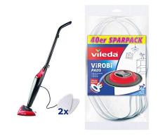 Vileda Steam Dampfreiniger, für streifenfreie und hygienische Sauberkeit, Entfernt 99,9% der Bakterien ohne chemische Reinigungsmittel & Virobi Slim Ersatz-Staubpads, 40er Pack