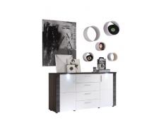 trendteam Wohnzimmer Sideboard Kommode Schrank Xpress, 150 x 82 x 42 cm in Korpus Esche Grau Dekor, Front Weià mit LED Beleuchtung