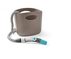 GF Garden, Aquapop 15, ausziehbarer Gartenschlauch im gebrauchsfertigen Set, 15M, mit praktischer Aufbewahrungstasche aus Kunststoff, zum Bewässern von Gärten und Balkonen, Farbe Taubengrau