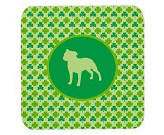 Caroline s Treasures sdk1060-c-fc Staffordshire Bull Terrier Lucky Shamrock Schaumstoff Untersetzer (4 Stück), 8,9 cm H x 8,9 cm W, multicolor