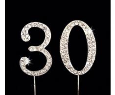 30th Birthday / Wedding Anniversary Number Cake Topper with Sparkling Rhinestone Crystals - 1.75 by Charming Collections