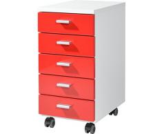Germania Rollcontainer 4099-142 mit 5 Schubkästen, in WeiÃ/Rot, 28 x 57 x 40 cm (BxHxT)