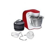 Bosch MUM5 StartLine Küchenmaschine MUM54R00, vielseitig einsetzbar, große Edelstahl-Schüssel (3,9l), Patisserie-Set aus Edelstahl, spülmaschinenfest, 900 W, weiß/rot
