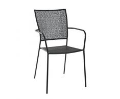 greemotion Metall-Stapelstuhl Mykonos in Schwarz pulverbeschichtet, Gartenstuhl stapelbar, Balkonstuhl aus Stahl, Stapelsessel mit Armlehne, mediterraner Bistrostuhl, Stuhl für Garten, Terrasse & Balkon