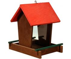 dobar 91108FSCe Futterspender Vogelhaus aus Holz für Wildvögel, 16 x 20 x 21 cm, rot/braun/grün