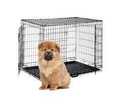 Relaxdays Hundekäfig faltbar, Hundetransportbox Auto, Welpenkäfig, 2 Türen, Bodenschale, Drahtkäfig Metall, XXL, Schwarz