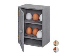 Relaxdays Eierschrank, für 12 Eier, Landhaus Stil, zum Hinstellen, Holz & Metall, Eierregal, HBT: 25 x 18 x 12 cm, grau