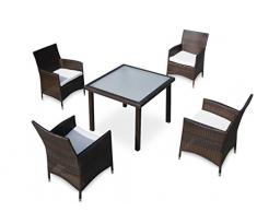 Baidani 10d00015.00002 Designer Lounge-Essgruppe Evolution, 1 Tisch mit Glasplatte, 4 Sessel Sitzauflagen, braun