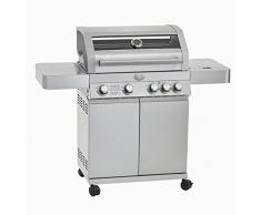 RÖSLE BBQ-Station Videro G4, Gasgrill, Edelstahl, 138 x 60 x 118 cm, 4 Hauptbrenner, 1 Seitenbrenner, Deckel mit Glaseinsatz & Thermometer, beleuchtete Drehknöpfe