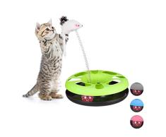 Relaxdays Katzenspielzeug mit Maus, Kugelbahn, Ball mit Glöckchen, Cat Toy, interaktiv, Training & Beschäftigung, grün