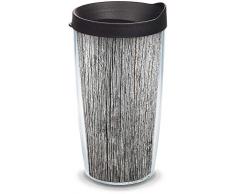 Tervis 1334572 Isolierbecher mit grauem Holzmaserung und schwarzem Deckel, 453 ml, transparent