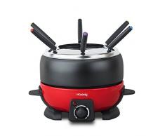H.Koenig ALP1800 elektrisches Fondue Set / 6 Personen / 6 Fonduegabeln / Temperatur 25°C bis 190°C / 2 L / Antihaftbeschichtung / 800 W / rot/schwarz
