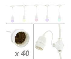 PrimeMatik GI19-VCES Lichterkette 40 Lampen mit Fassung E27 außen IP64 Elektrisches Kabel 20 m ausziehbar Weiß (GI19)