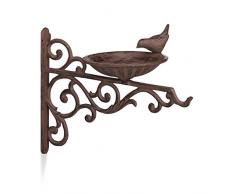 Relaxdays Vogeltränke, Gusseisen, Wandmontage, Wetterfest, Rostfrei, Wildvögel, Gartendeko, HxBxT 24 x 28 x 14 cm, braun