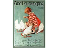 Schatzmix Good Houskeeping 1925 mädchen mit hühner Metal Sign deko Sign Garten Blech