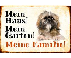 Schatzmix Mein Haus! Mein Garten! Meine Familie! Yorkie Yorkshire Terrier Hund Metal Sign deko Schild Blech Garten