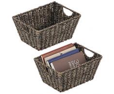 mDesign 2er-Set Seegraskorb mit Griffen – praktischer Aufbewahrungskorb aus Seegras für Haushaltsartikel – Flechtkorb für das Wohn-, Schlaf-, Badezimmer oder den Flur – schwarz