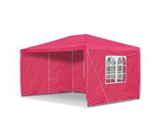 JOM Gartenpavillon 3 x 4 m, mit 4 Seitenwänden, 3 x Fenster und Tür mit Reisverschluss, Himbeer-rot PE 100G, Allzweckzelt, Pavillon, Pavillion, Partyzelt, Festzelt, Gartenzelt