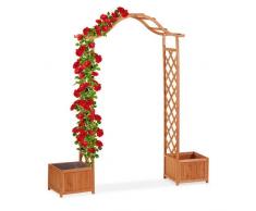 Relaxdays Holz-Rosenbogen, dekorativer Gartenbogen, 2 Pflanzkübel, wetterfestes Rankgitter, 209 x 181 x 60 cm, orange