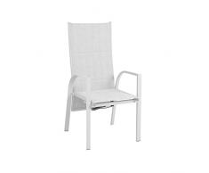 greemotion Stuhl Stockholm weiß/grau, Gartenstuhl mit stufenlos verstellbarer Rückenlehne, hochwertiges Aluminiumgestell, graue Bespannung aus 2x1 Textilene, witterungsbeständig und schnell trocknend