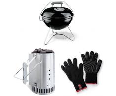 Weber Smokey Joe Premium Holzkohlegrill, schwarz + Anzündkamin + Grillhandschuhe