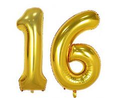 Folienballons mit 16 Helium-Figuren, digitales Zahlenballon, 40,6 cm, Goldfolie, Dekoration für Mädchen oder Jungen, süßer 16. Geburtstag Party Supplies