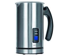 MPM Milchaufschäumer automatisch | Schneebesen Milch/Milk Frother | 2 Knöpfe für Milch Aufschäumen Warm und kalt | 500 W | 360 ° Basisstation | Edelstahl glänzend