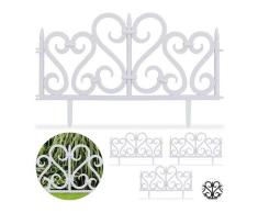 Relaxdays 4-teiliger Beetzaun, dekorativer Steckzaun für Garten, aus Kunststoff, mit Ornament, Erdspieße, H: 28 cm, weiß