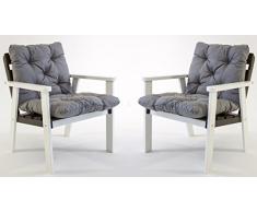 Ambientehome Gartensessel Loungesessel Sessel Gartenstuhl Massivholz inkl. Kissen HANKO, Weiß/Taupegrau, 2-teiliges Set