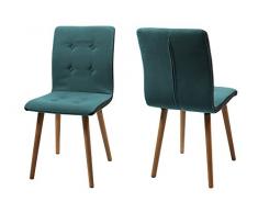 AC Design Furniture H000015081 Esszimmerstuhl 2-er Set Charlotte, Sitz/Rücken Seiten dunkelgrau, Stoff-Knöpfen hell petrol