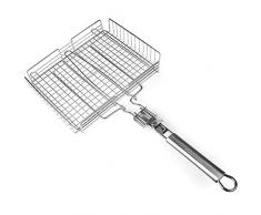 Rustler Grillkorb aus rostfreiem, hitzebeständigem Edelstahl mit abnehmbaren Griff | faltbares Design, großzügige Kochfläche, Aufhängeöse & höhenverstellbares Grillnetz | für Gemüse, Fisch & Fleisch