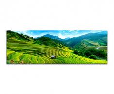 Panoramabild auf Leinwand und Keilrahmen 150x50cm Vietnam Reisfelder Terrassen Berge Wald