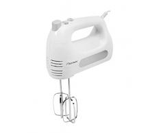 Bestron Handmixer mit Rührbesen und Knethaken, 6 Geschwindigkeitsstufen, 300 W, Weiß