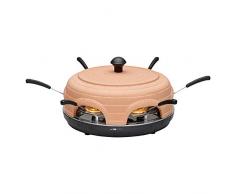 Clatronic PO 3682 Elektrischer Pizzaofen für 6 Personen, Haube, Rezeptvorschläge, inklusiv Ausstechform, 1100 W, Terrakotta/Schwarz