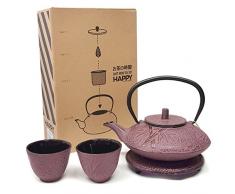 Raspberry Farbe Gusseisen Tee-Set Bambus # TS7–06 WR