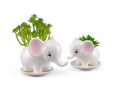 2 x Elefanten-Blumentöpfe Keramik Sukkulenten Pflanzgefäß Pflanzgefäß Fenster Kästen mit Tablett für Innen und Außen Kakteen Sukkulenten Pflanzen