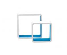 King Home m1105002/A Set 2 Stück Regal Quadra abgerundet in MDF zweifarbig, Hellblau, 26 26H 20 x 10 x 20h, weiß/azurblau, 26X10X26H 20X10X20H