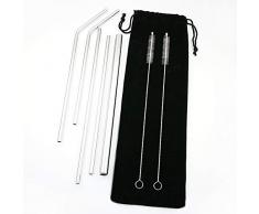 Edelstahl-Strohhalme, wiederverwendbar, sehr lang, 24,1 cm & 21,6 cm, rund, Metall-Trinkhalme, passend für alle 20 30oz Becher Yeti Ozark Trail Rtic Tumbler (3 gerade + 2 gebogene + 2 Bürsten – Set von 7 Stück