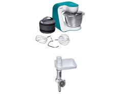 Bosch MUM54D00 Küchenmaschine StartLine (900 W, 3,9 L Edelstahl-Rührschüssel, einfaches Handling /Verstaulösung) dynamic blau + MUZ5FW1 Fleischwolf weiß/aludruckguss