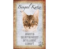 Schatzmix Katze steckbrief: Bengal Katze - anmutig, selbstbewusst, intelligent, lebhaft Metal Sign deko Schild Blech Garten