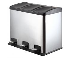King Home p1592003 Treteimer 3 x 12 LT für Mülltrennung, 55,5 x 36 x 45h, Silber/schwarz, 55,5X36X45H