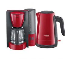 Bosch TKA6A044 Kaffeemaschine ComfortLine, Aromaschutz-Glaskanne, automatisch Endabschaltung wählbar in 20/40/60 minuten, 1200 W, rot/anthrazit & TWK6A014 Wasserkocher ComfortLine, 1-Tassen-Funktion