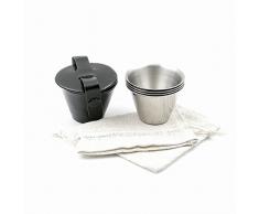 Isavage Schnapsgläser mit Lederhülle, Schwarz, 42,5 g, je 4 Stück aus 18/8 Edelstahl, 1 Bag-ym203