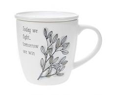 Pavilion Gift Company 27118 Kaffeebecher und Untersetzer mit Kappen-Set mit AufschriftToday We Fight, Tomorrow We Wine, 445 ml, Weiß