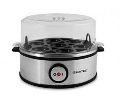 SUNTEC Eierkocher Edelstahl EGG-8564 | 1 – 7 Eier mit 3 Härtegradeinstellung [weich mittel hart] für das perfekte Ei max. 7eier | inkl. Akustisches Signal [Timer, Abschaltautomatik] Schale für Rührei